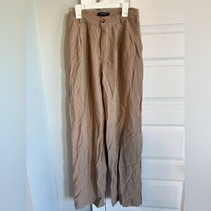Olivaceous Tan Wide-Leg Trousers